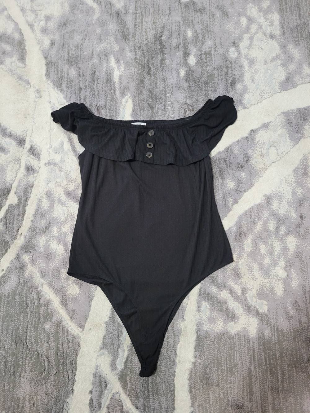 Ardene Black Off-Shoulder Ruffle Button Bodysuit